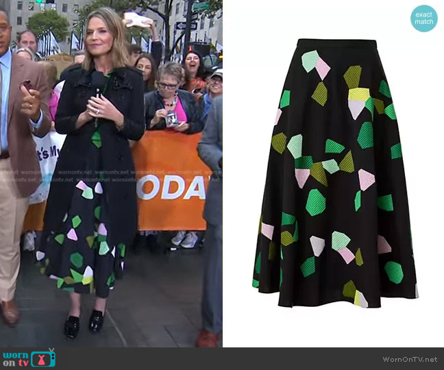 Akris Punto Kaleidoscope Midi-Skirt in Black Multi worn by Savannah Guthrie on Today