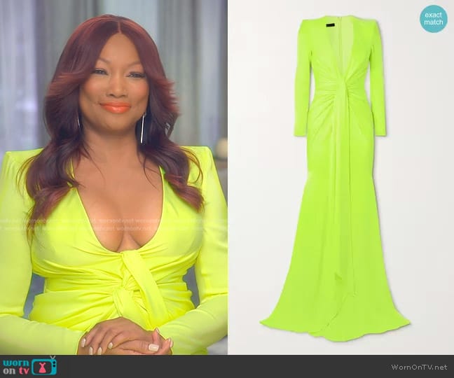 Alex Perry Quinn Tie-Front Neon Satin-Crepe Gown in Yellow worn by Garcelle Beauvais on The Real Housewives of Beverly Hills