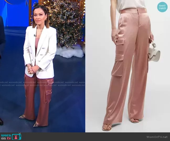 Alice + Olivia Hayes High-Waist Wide-Leg Cargo Pants worn by Eva Pilgrim on Good Morning America