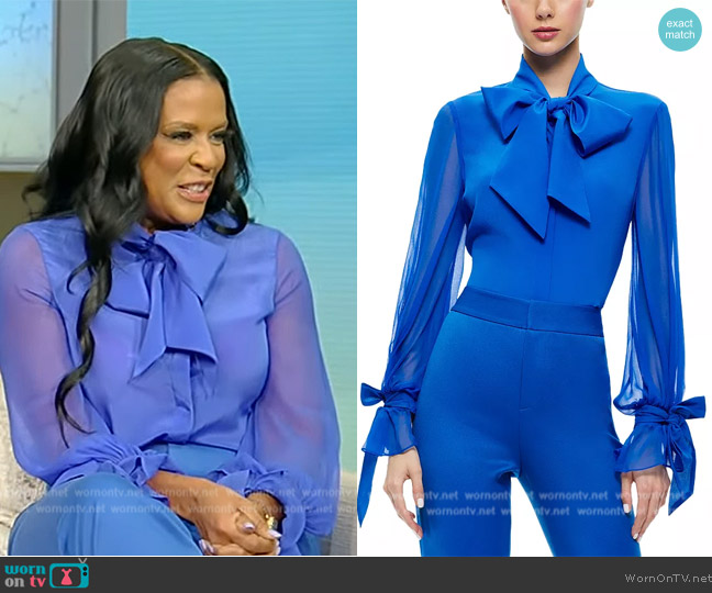 Alice + Olivia Lloyd Silk Bow Blouse worn by Tonesa Welch on Tamron Hall Show