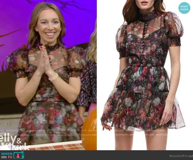 Alice + Olivia Vernita Puff Sleeve Mini Dress worn by Shannon Doherty on Live with Kelly and Mark