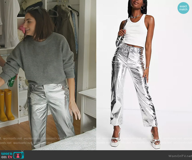 Amy Lynn Lupe pants in metallic silver worn by Paige Desorbo on Southern Charm