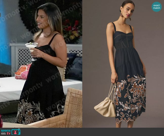 Anthropologie Appliqué Midi Dress worn by Alison 'Blaze' Rogers (Jacqueline Grace Lopez) on General Hospital