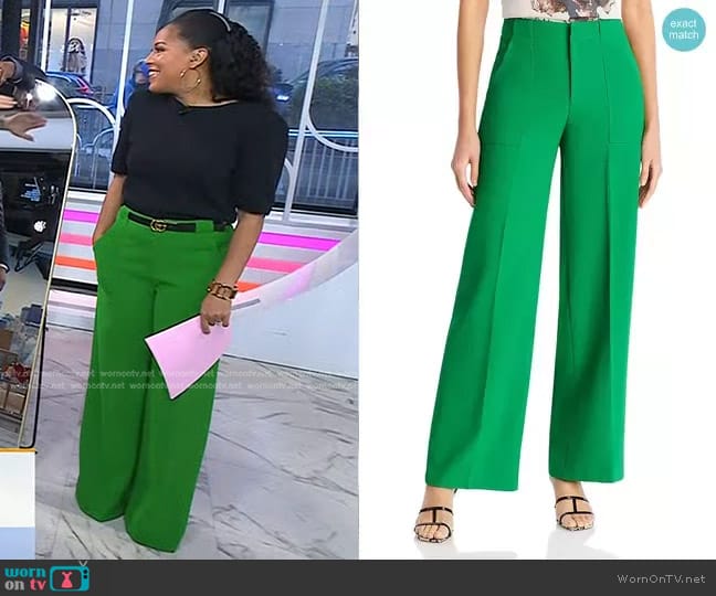 Aqua Wide Leg Pants in Green worn by Sheinelle Jones on Today
