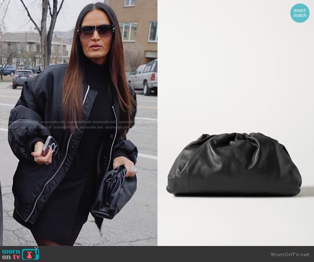 Bottega Veneta The Pouch Gathered Leather Clutch worn by Lisa Barlow on The Real Housewives of Salt Lake City