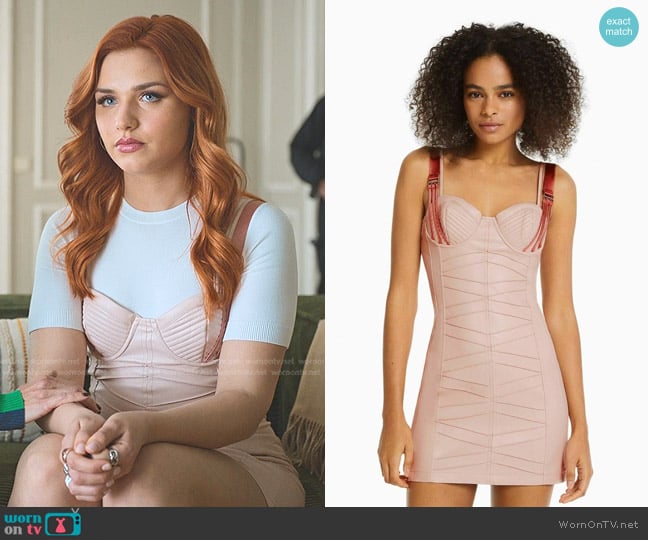 Bershka Faux Leather Mini Dress with Satin Straps worn by Chloe (Mirela Balic) on Elite