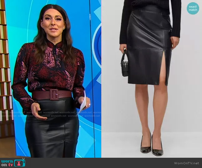 Boss Slim Fit Pencil in Black Grained Leather worn by Erielle Reshef on Good Morning America