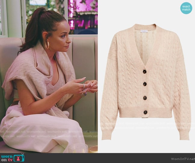 Brunello Cucinelli Cable-knit alpaca and cotton cardigan worn by Sai De Silva on The Real Housewives of New York City