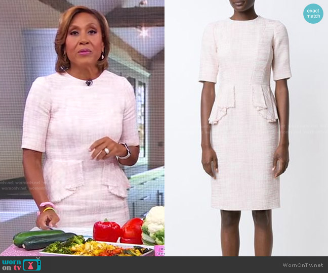 Carolina Herrera Peplum Tweed Sheath Dress worn by Robin Roberts on Good Morning America