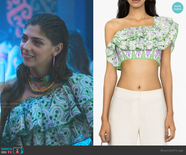 Charo Ruiz Ibiza Clara Broderie Anglaise Crop Top worn by Sara (Carmen Arrufat Blasco) on Elite