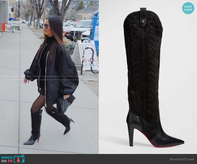 Christian Louboutin Santia Botta Mixed Leather Red Sole Boots worn by Lisa Barlow on The Real Housewives of Salt Lake City