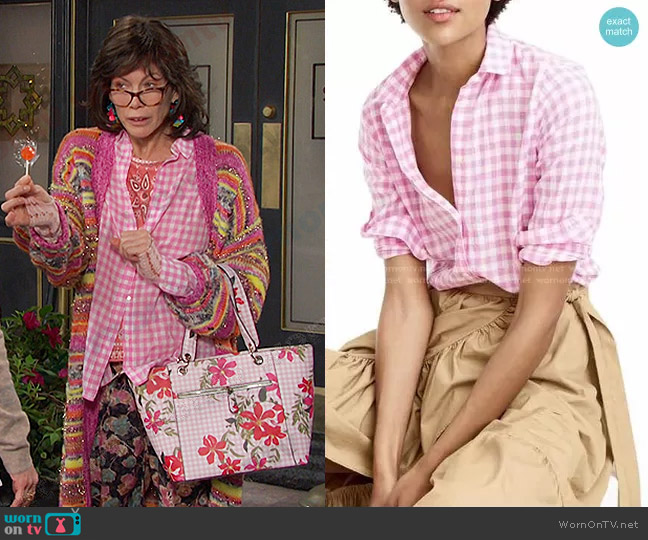 J. Crew Crinkle Gingham Boy Shirt worn by Susan Banks (Stacy Haiduk) on Days of our Lives