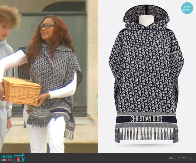 Dior Cblique Hooded Poncho worn by Garcelle Beauvais on The Real Housewives of Beverly Hills