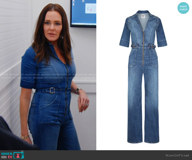 Donna Ida Cassandra Flared Jumpsuit Fawcett in Blue worn by Meredith Marks on The Real Housewives of Salt Lake City