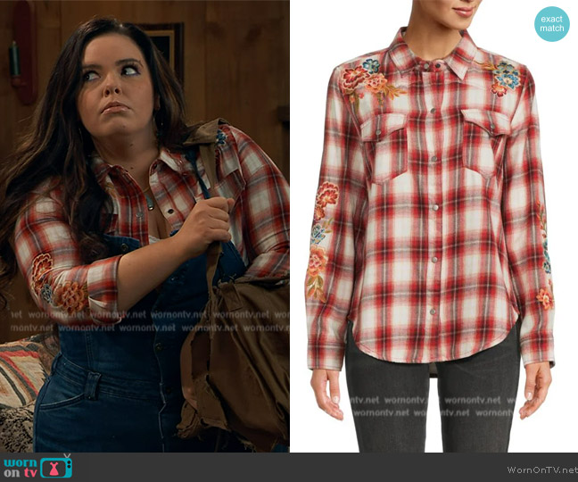 Driftwood Lana Floral Plaid Shirt worn by Lou Hockhauser (Miranda May) on Bunkd