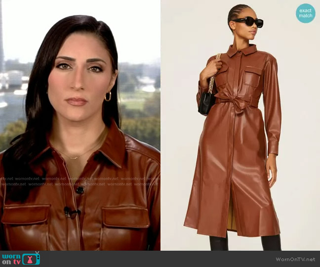 Marissa Webb Collective Faux Leather Shirt Dress worn by Allie Raffa on NBC News Daily