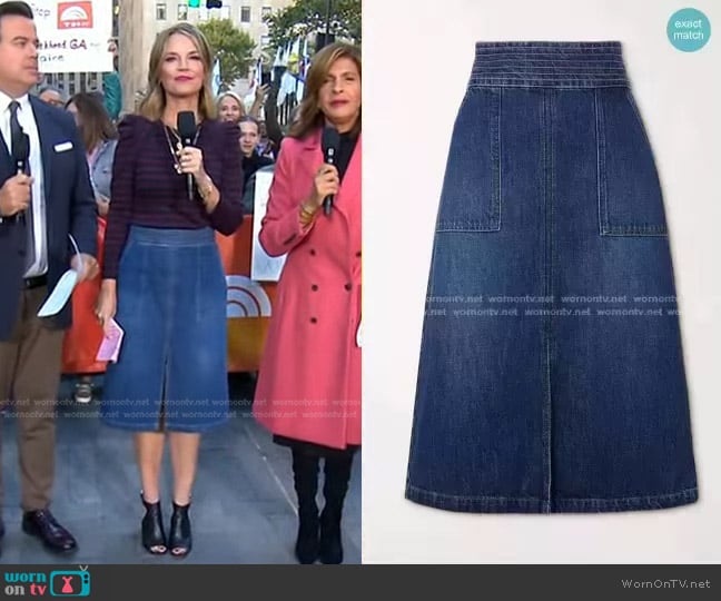 Frame Trapunto Denim Midi Skirt worn by Savannah Guthrie on Today