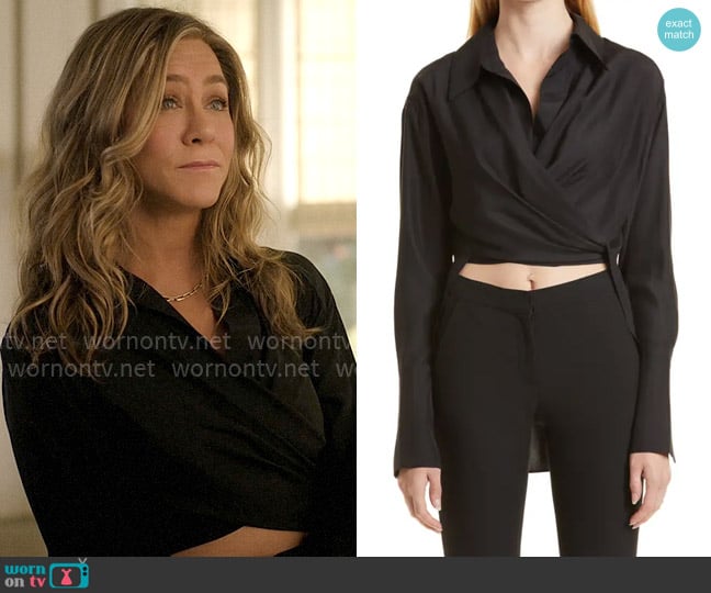 Gauge81 Sabinas Wrap Front Silk Shirt worn by Alex Levy (Jennifer Aniston) on The Morning Show