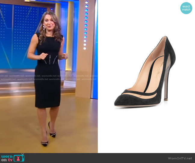 Gianvito Rossi Suede & Tulle Keyhole Pump worn by Ginger Zee on Good Morning America