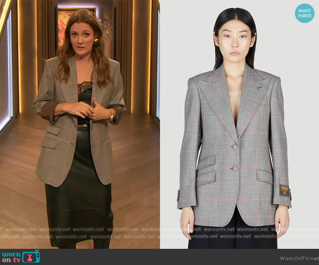 Gucci Maison De L'Amour Check Blazer worn by Drew Barrymore on The Drew Barrymore Show
