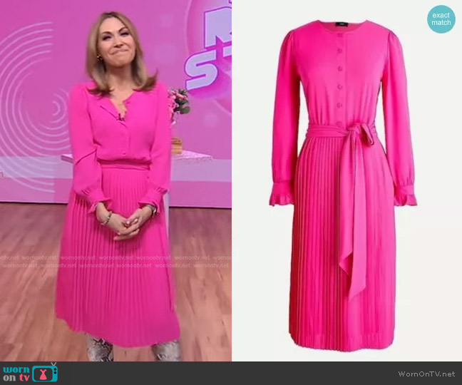 J. Crew Tie-Front Pleated Dress in Neon Flamingo worn by Lori Bergamotto on Good Morning America