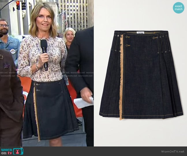 Jean Paul Gaultier Frayed Pleated Denim Wrap Skirt worn by Savannah Guthrie on Today