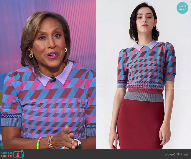 Diane von Furstenberg Jenny Collared Knit Pullover worn by Robin Roberts on Good Morning America