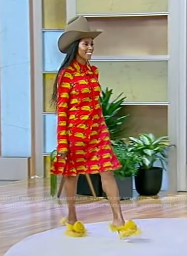 June Ambrose’s red duck print top and skirt on Tamron Hall Show