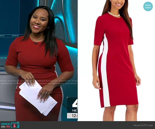 Kasper Ellen Crewneck Side-Stripe Shift Dress worn by Kay Angrum on NBC News Daily
