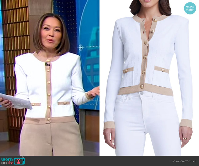 L'Agence Leon Button Cardigan worn by Eva Pilgrim on Good Morning America