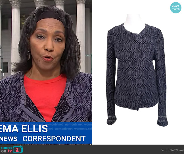 Loft Knitted Blue Moto Jacket worn by Rehema Ellis on NBC News Daily