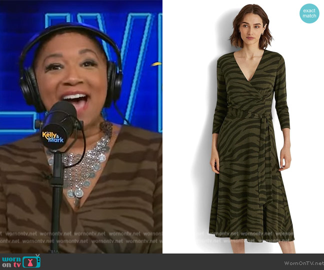 Ralph Lauren Green Zebra-Print Surplice Jersey Dress worn by Deja Vu on Live with Kelly and Mark