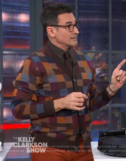 Lawrence Zarian’s checked cardigan on The Kelly Clarkson Show