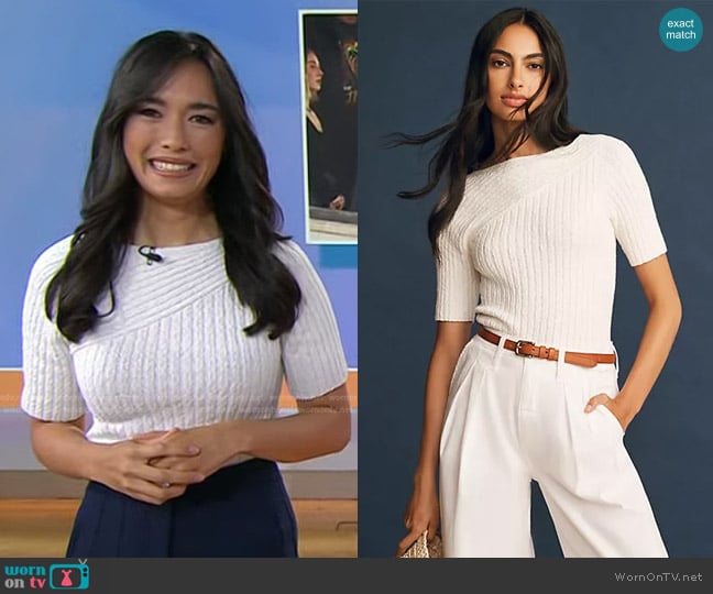 Maeve Ribbed Sweater Tee worn by Emilie Ikeda on Today