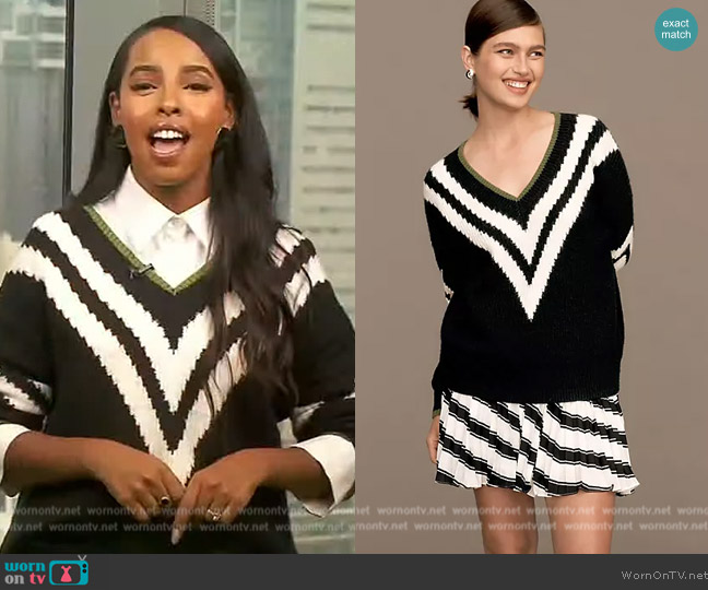 Maeve Slouchy Plunging V-Neck Pullover Jumper worn by Mona Kosar Abdi on Extra