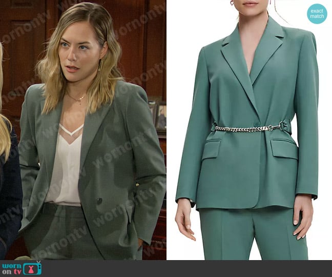 Maje Villette Belted Blazer worn by Hope Logan (Annika Noelle) on The Bold and the Beautiful