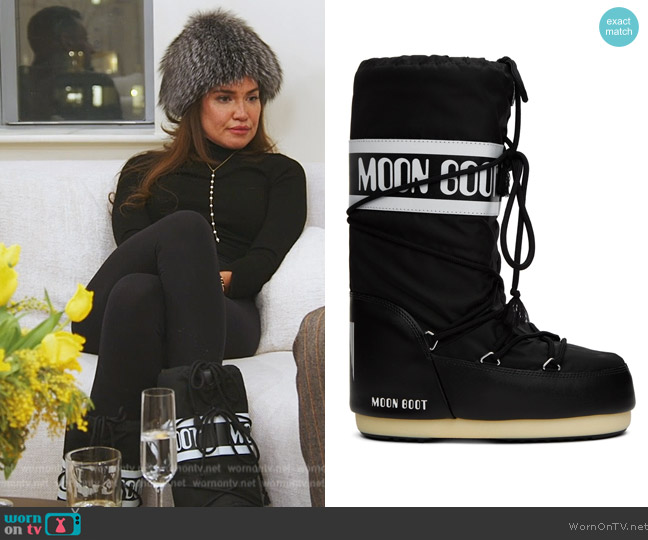 Moon Boot Icon shell and faux leather snow boots worn by Brynn Whitfield on The Real Housewives of New York City