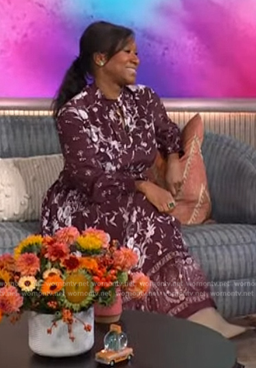 Nicole Avant’s burgundy floral dress on The Kelly Clarkson Show