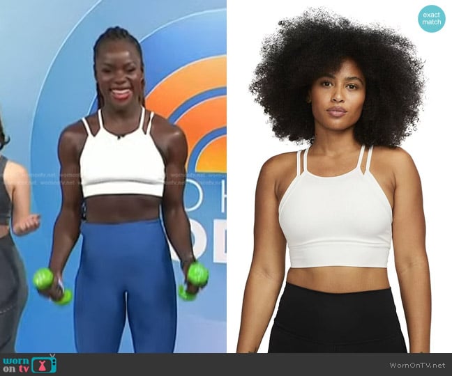 Nike Indy Strappy Light-Impact Longline Sports Bra worn by Tunde Oyeneyin on Today