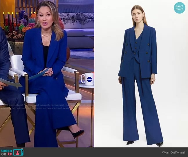 Karen Millen Polished Stretch Wool Blend Double Breasted Blazer worn by Eva Pilgrim on Good Morning America