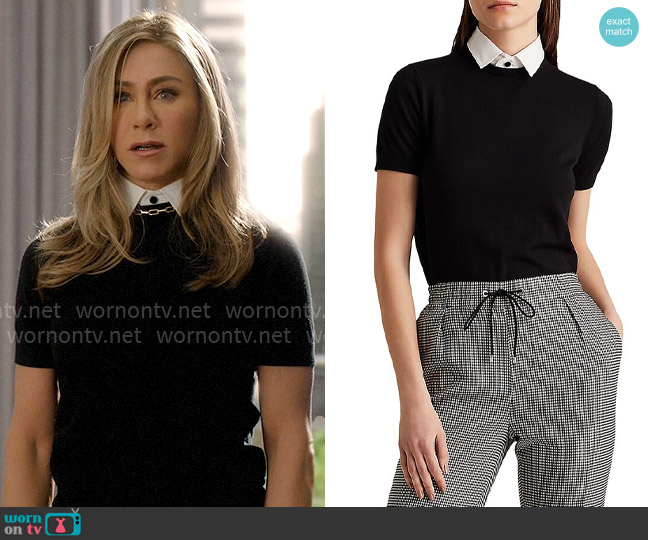 Ralph Lauren Collection Woven-Collar Short-Sleeve Sweater worn by Alex Levy (Jennifer Aniston) on The Morning Show