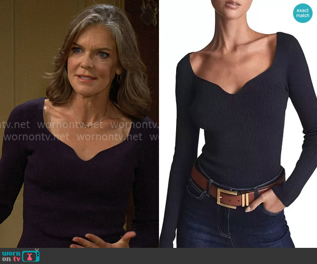 Reiss Emira Ribbed Top in Navy worn by Diane Jenkins (Susan Walters) on The Young and the Restless