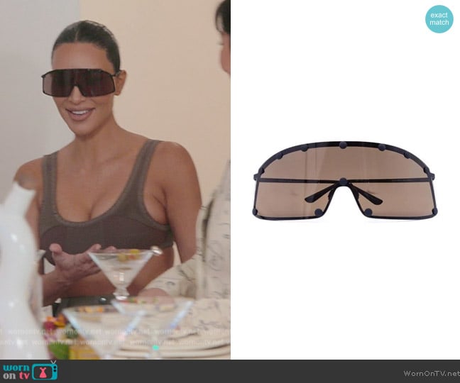 Rick Owens Shielding Sunglasses worn by Kim Kardashian (Kim Kardashian) on The Kardashians