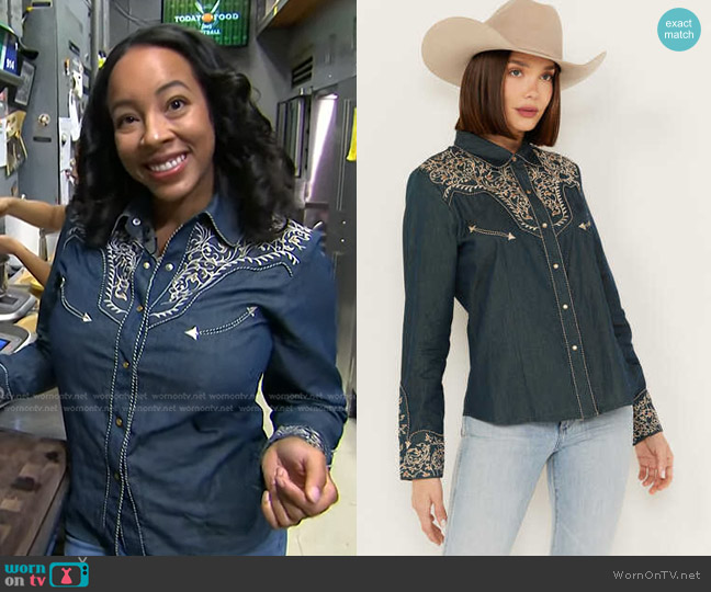 Erecha Robe WornOnTV: Erica Roby’s embroidered western denim shirt on Today ...