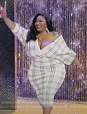 TS Madison’s white plaid wrap dress on Tamron Hall Show