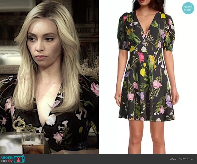 Ted Baker Opallie Floral-Printed V-Neck Minidress worn by Theresa Donovan (Emily O'Brien) on Days of our Lives