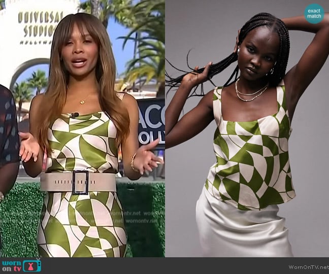 Topshop Print Square Neck Satin Camisole worn by Zuri Hall on Access Hollywood