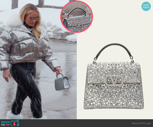 Valentino Garavani VSLING Mini Rhinestone Top-Handle Bag worn by Heather Gay on The Real Housewives of Salt Lake City