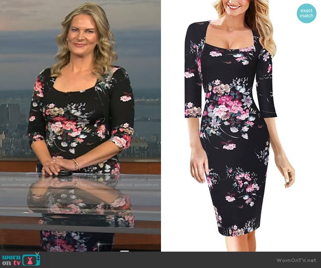 Vfshow Square Neck Floral Sheath Dress worn by Emily West on Today