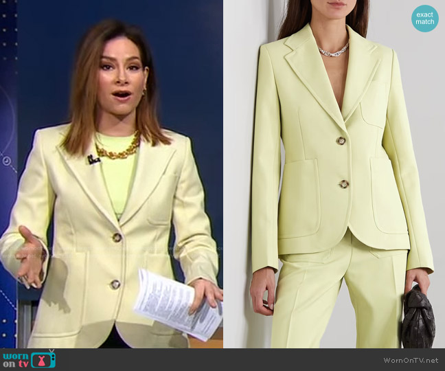 Victoria Beckham Gabardine Blazer in yellow worn by Rebecca Jarvis on Good Morning America
